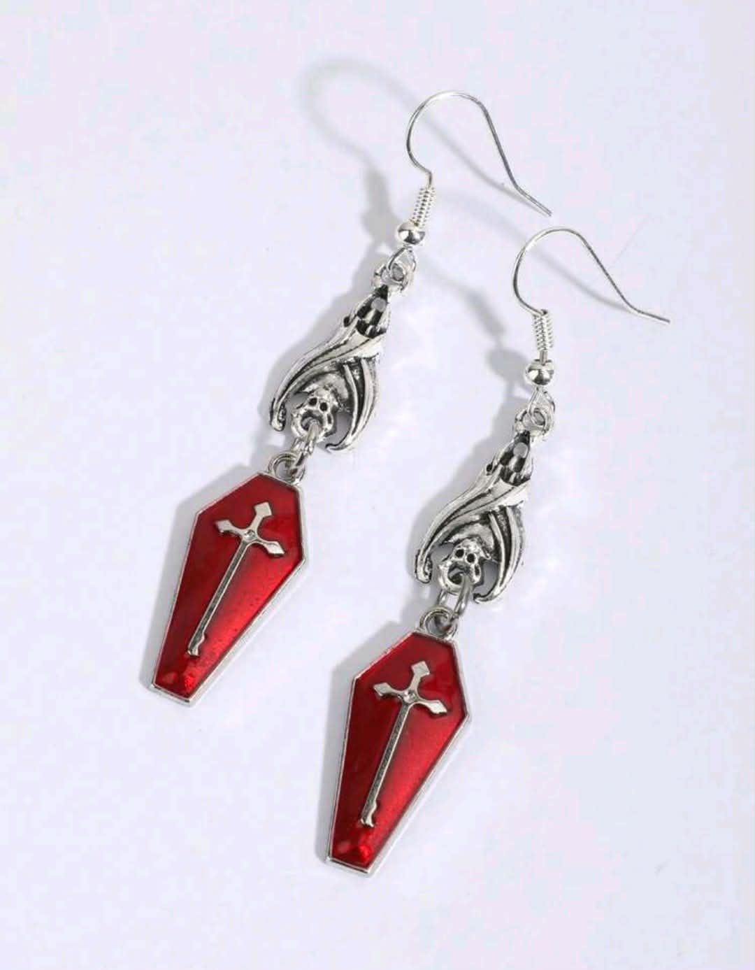 Red Coffin Bat Earrings