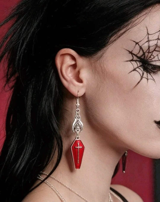 Red Coffin Bat Earrings